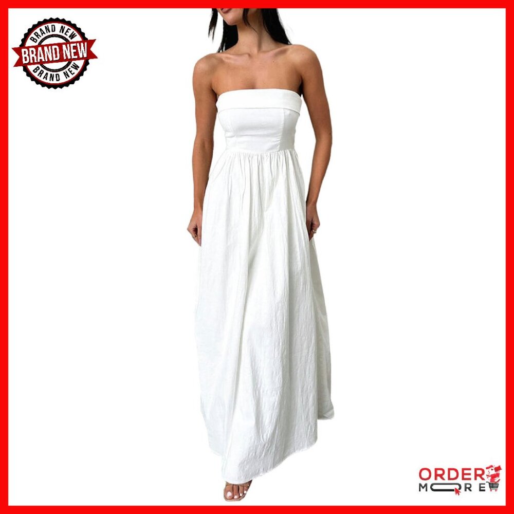 Strapless Pleated Maxi Dress Formal Wedding Guest Party